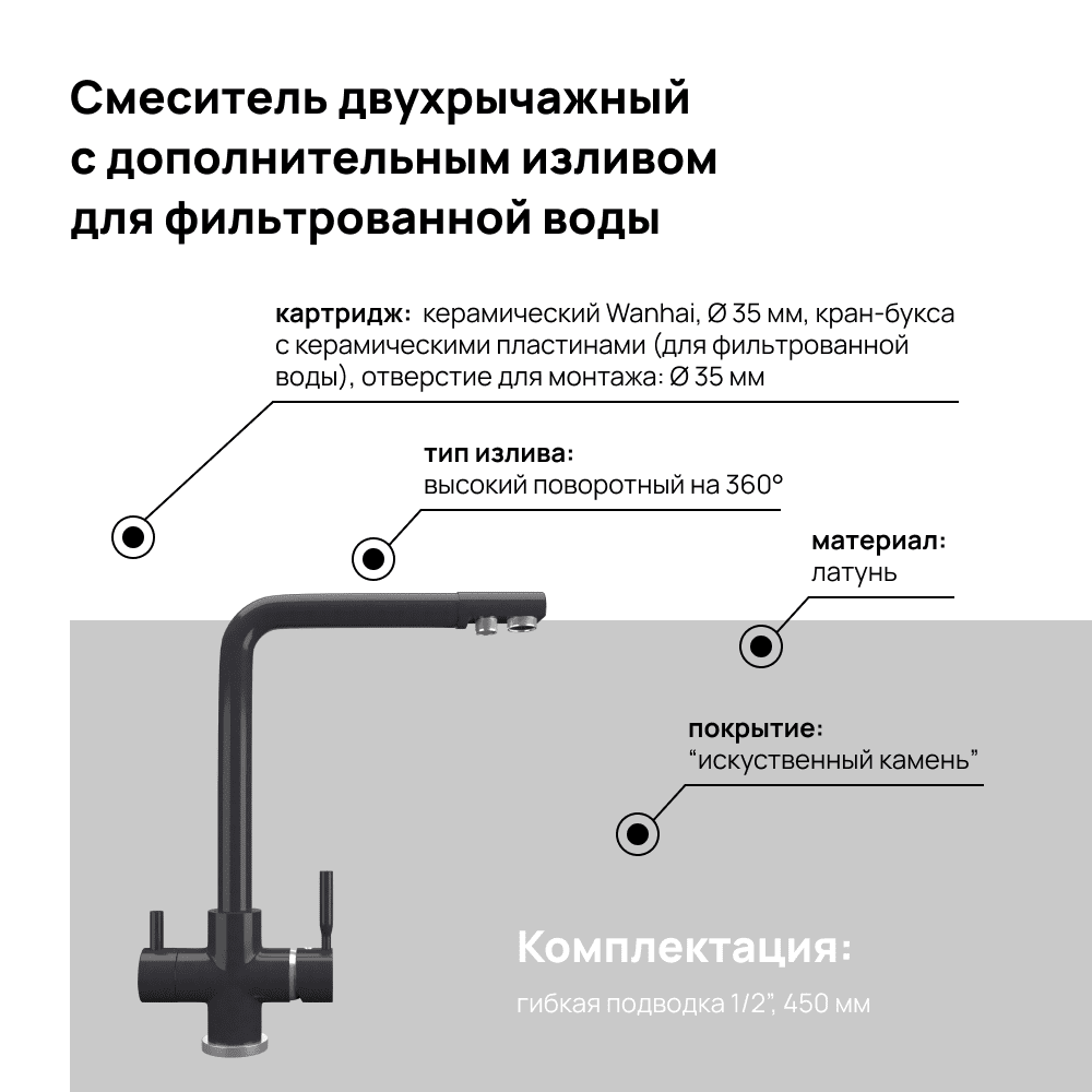 Кухонный смеситель MAUNFELD MFQT-16DGR темно-серый