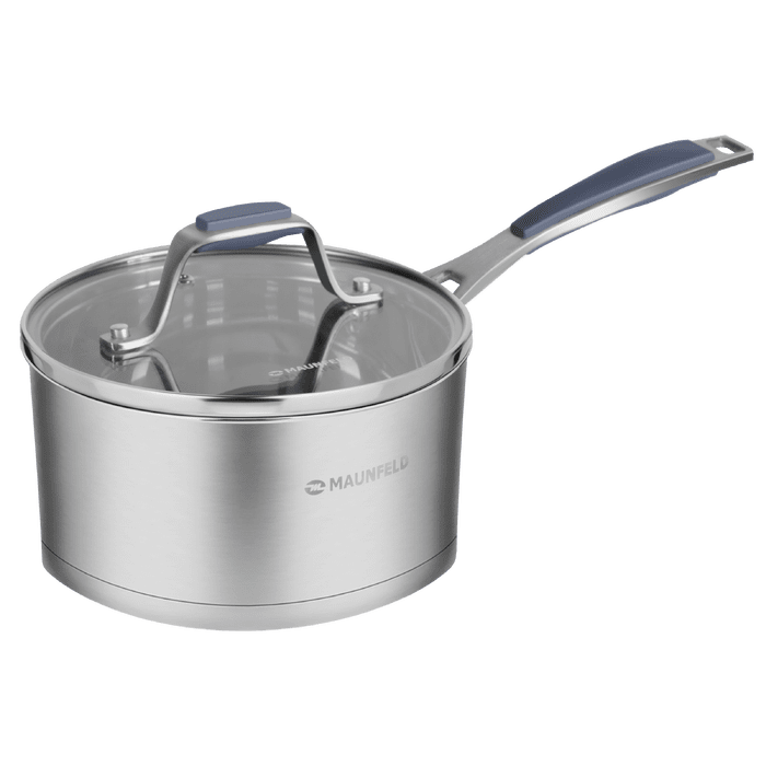 Ковш MAUNFELD MADISON MF18MS01SP из нержавеющей стали со стеклянной крышкой, 16 см, 1,8 л.