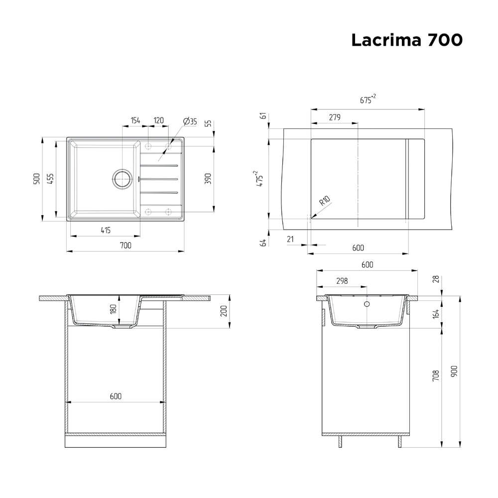 Кухонная мойка MAUNFELD Lacrima 700 MFQS-700B черный