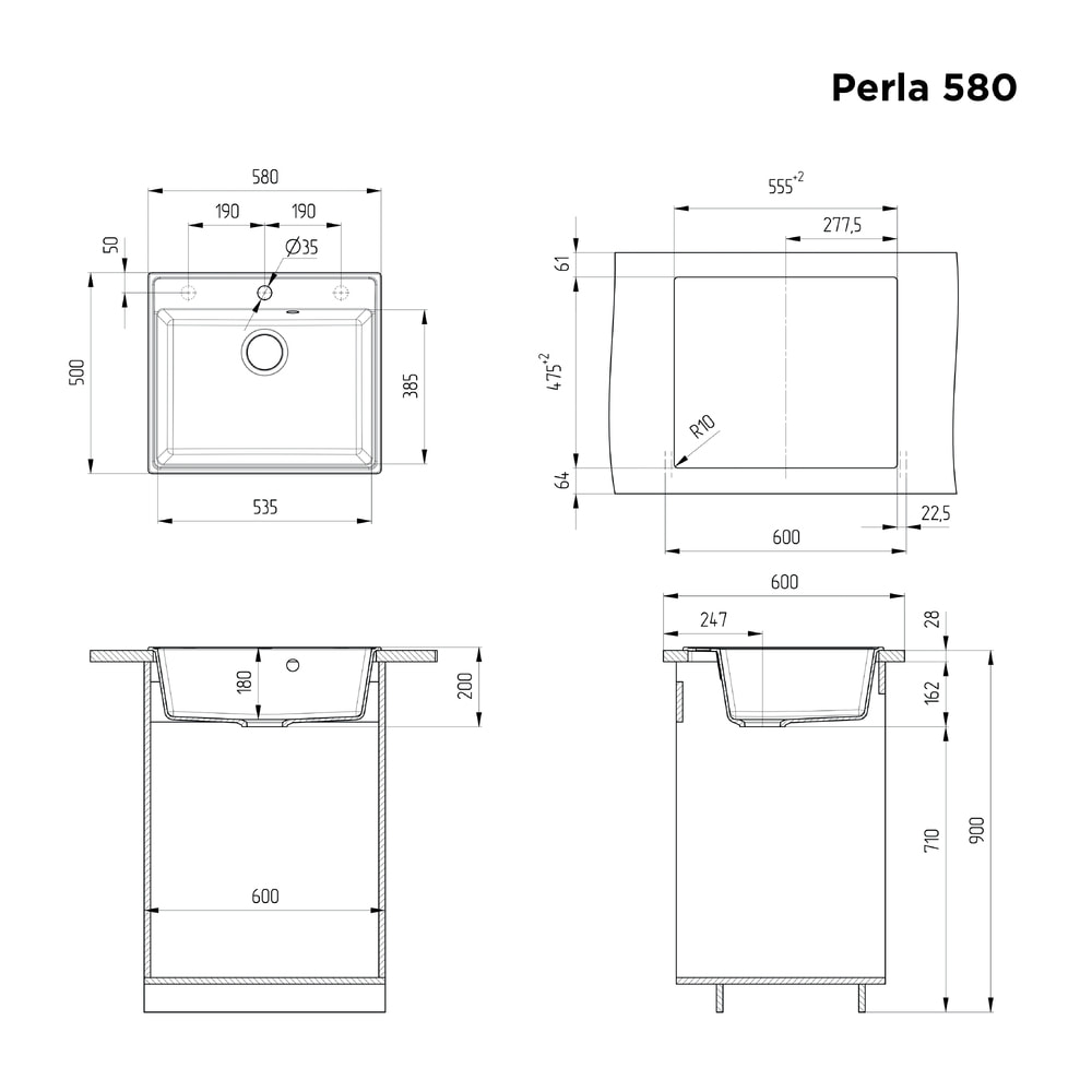 Кухонная мойка MAUNFELD Perla 580 MFQS-580B черный