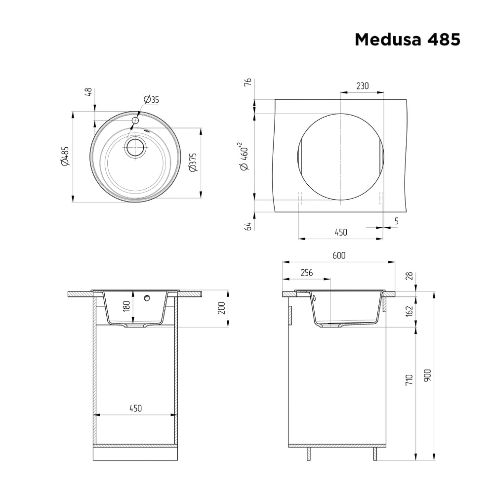 Кухонная мойка MAUNFELD Medusa 485 MFQS-485DGR темно-серый