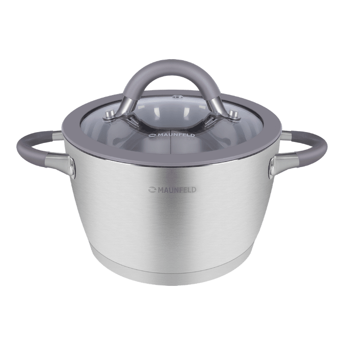 Кастрюля MAUNFELD LEONA MF40LN01CR из нержавеющей стали со стеклянной крышкой, 20 см, 3,2 л.