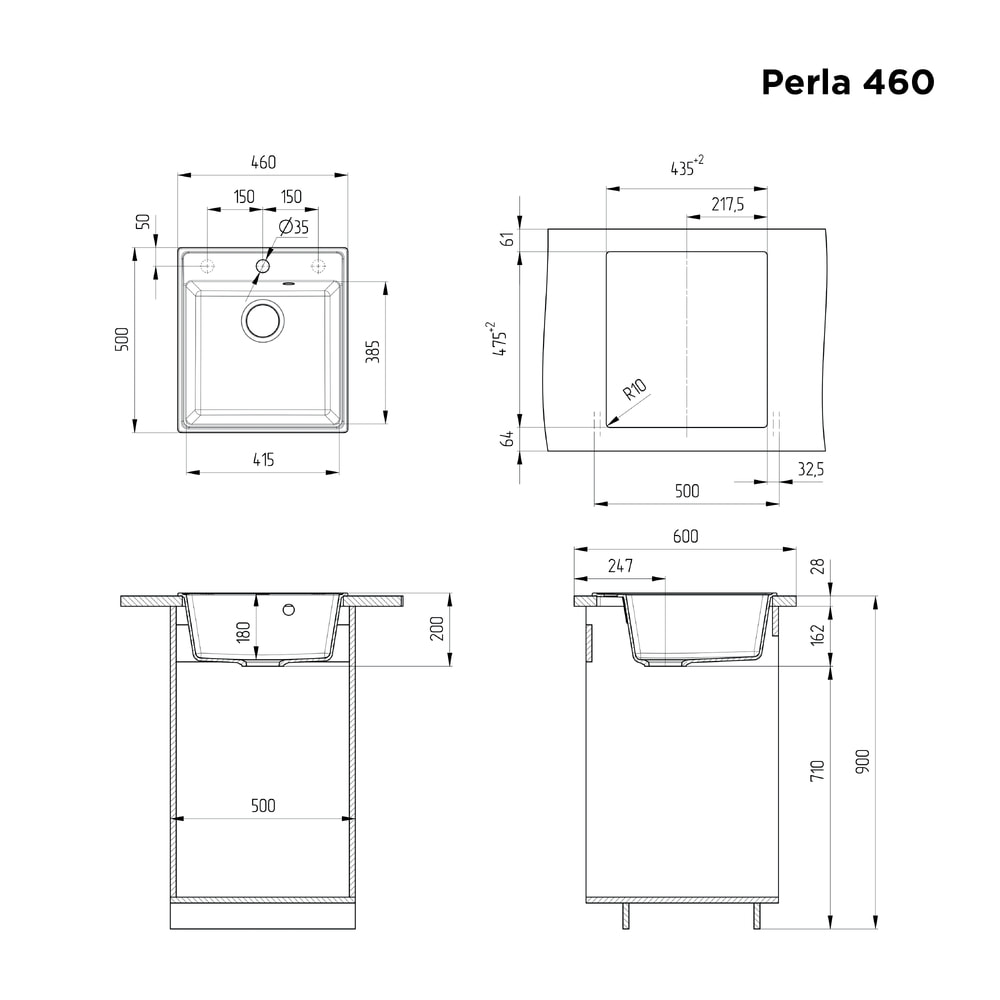 Кухонная мойка MAUNFELD Perla 460 MFQS-460LGR светло-серый