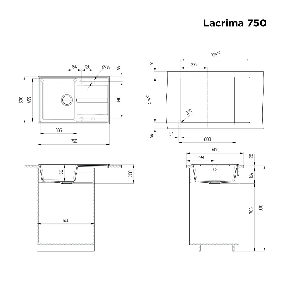 Кухонная мойка MAUNFELD Lacrima 750 MFQS-750B черный