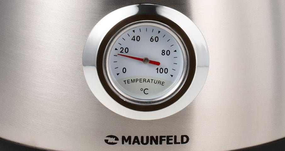 Стилизованный термометр с&nbsp;циферблатом отображает степень нагрева воды