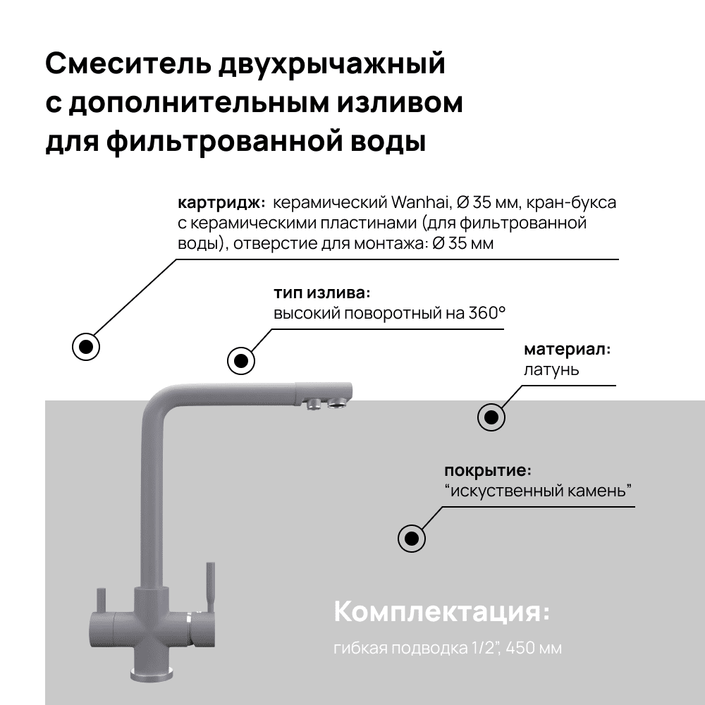 Кухонный смеситель MAUNFELD MFQT-16LGR светло-серый