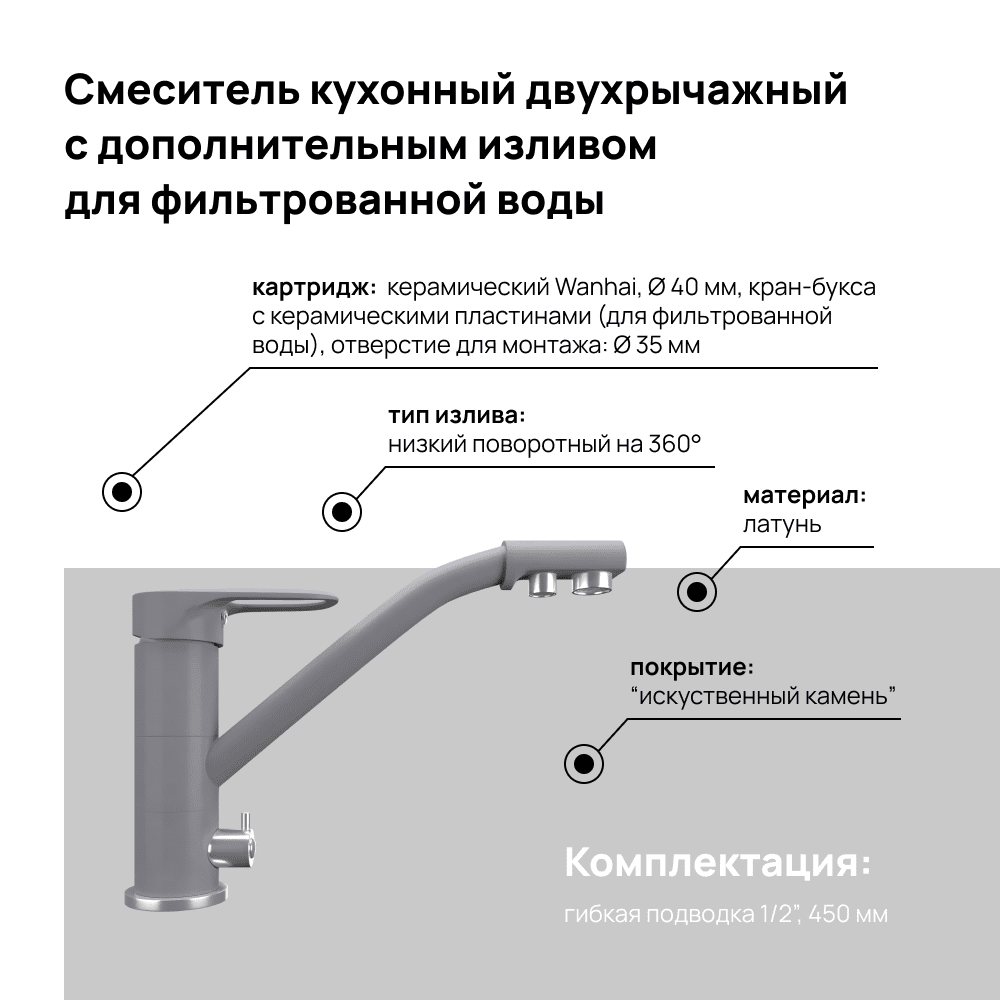 Кухонный смеситель MAUNFELD MFQT-10LGR светло-серый