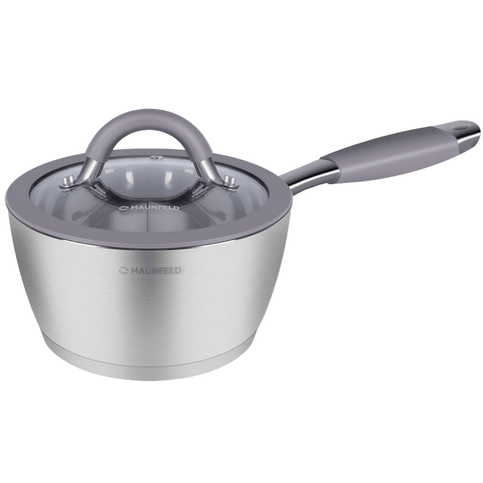 Ковш MAUNFELD LEONA MF18LN01SP из нержавеющей стали со стеклянной крышкой, 16 см, 1,6 л.