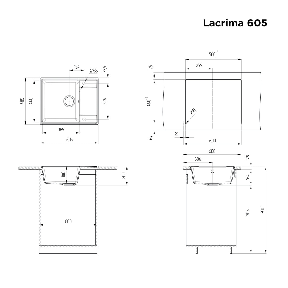 Кухонная мойка MAUNFELD Lacrima 605 MFQS-605B черный