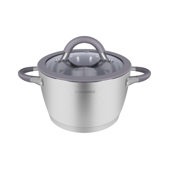 Кастрюля MAUNFELD LEONA MF20LN01CR из нержавеющей стали со стеклянной крышкой, 16 см, 1,7 л