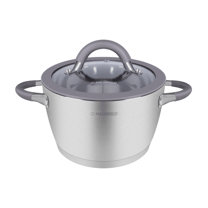 Кастрюля MAUNFELD LEONA MF30LN01CR из нержавеющей стали со стеклянной крышкой, 18 см, 2,4 л.